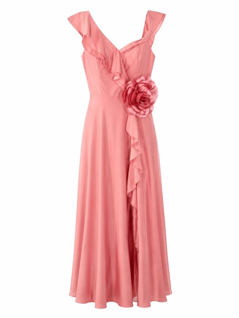 Mgiacy Pink Formal Dress Women’s Size S Ruffle Floral Applique Evening Gown